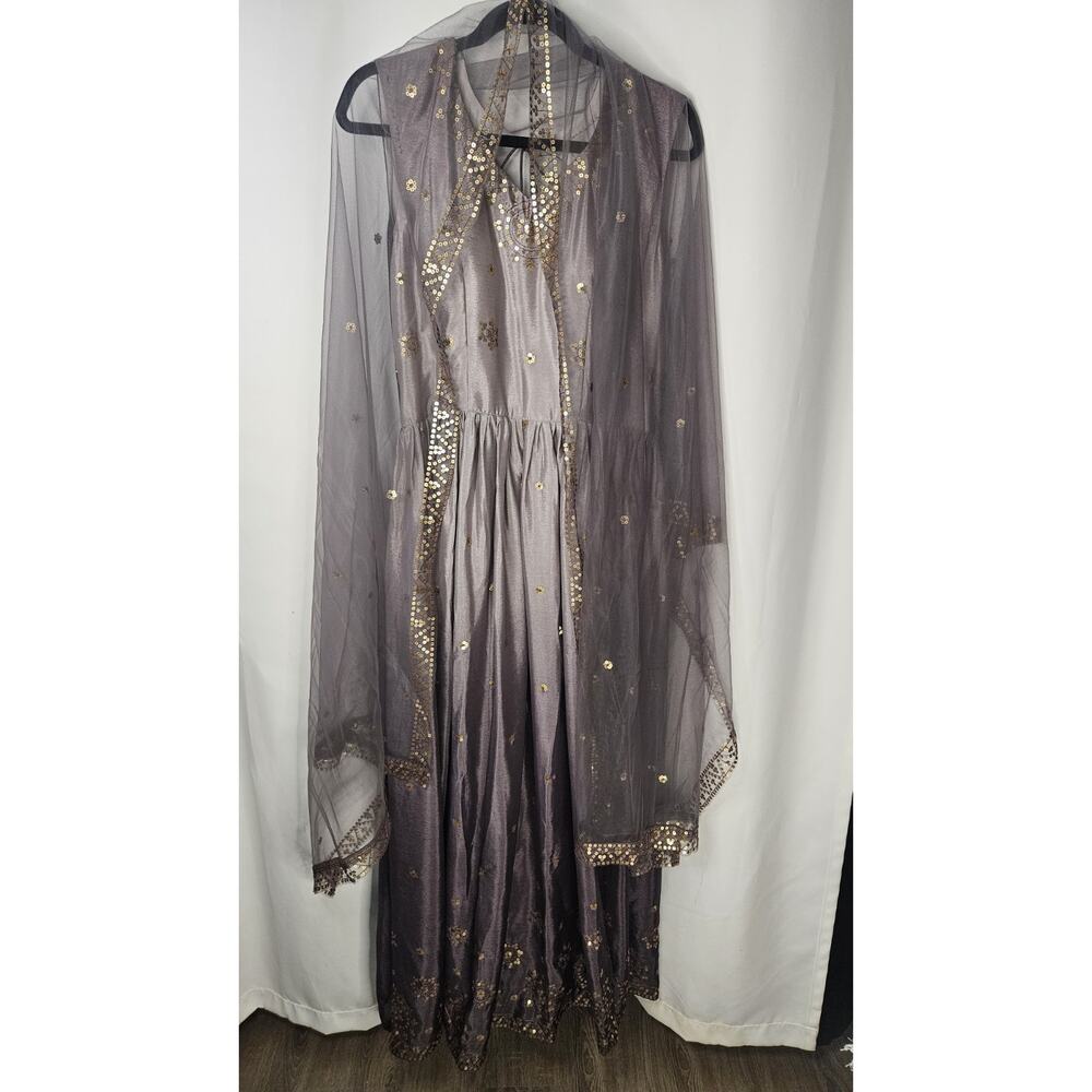 Panash Purple Embroidered Sleeveless Anarkali Suit w Sheer Dupatta Sz 36 US Med